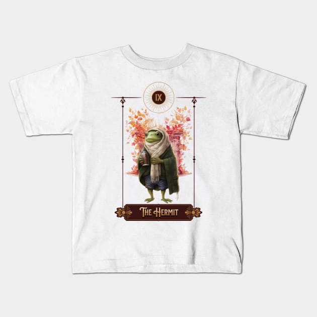 "The Hermit" Frog Tarot Card Kids T-Shirt by TheCloakedOak